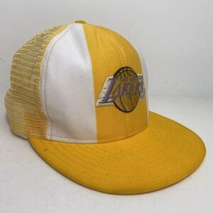 Vintage Los Angeles LA Lakers Snapback Hat Cap AJD Lucky Stripes Mesh USA Made.